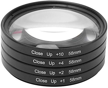 Optical Glass Close-Up Filters, Macro Lens Filter Kit +1/+2/+4/+10, 58mm Filter Set