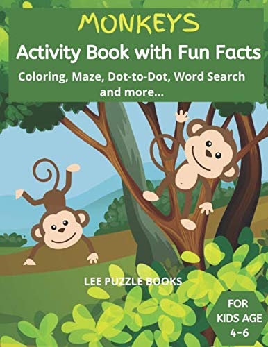 Monkeys Activity Book with Fun Facts: Activity Puzzle Book for Age 4 -6