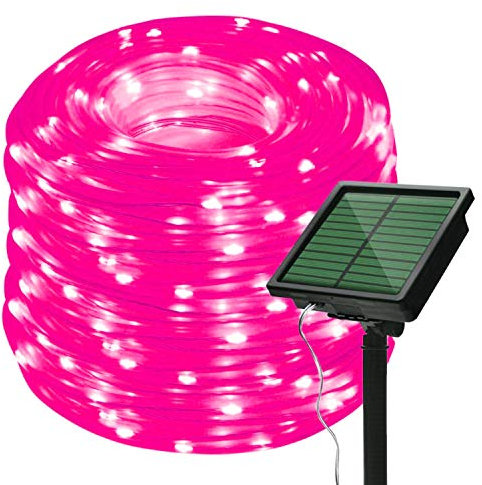 Guirlandes Solaires Extérieures, 30M 300 LED Lumières Imperméables de Jardin de Tube de fil de Cuivre, Lumières Extérieures de Corde (Rose)