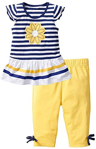 amropi Ragazze Righe Maglietta con Maniche Corte + Leggings Pantaloni Estate 2 PCS Set Completo per 1-8 Anni