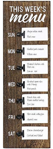 Dahey Menütafel für Küche, wöchentlicher Mahlzeitenplaner, rustikale Holztafel mit Clips, Bauernhaus-Schilder, Wanddekoration, Kreidetafel, Kühlschrankdekoration, Braun, klein