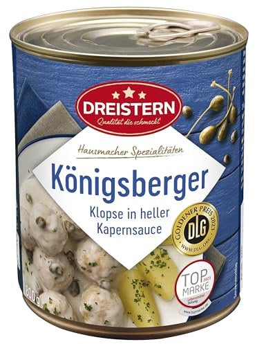 DREISTERN Königsberger Klopse 800g I 8 Klopse in heller Kapernsauce I Herzhaftes Fertiggericht in recyclebarer Konservendose I Lange Haltbarkeit dank natürlicher Konservierung I Hausmacher Qualität