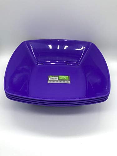 ECO Durable Large Plastic Square Bowls Set of 4 | 24cm x 24cm – Cereal Bowl for Kids | Reusable Square Bowls for Parties | BPA-Free Stackable Plastic Serving Bowls (Purple, Large 24x24cm)