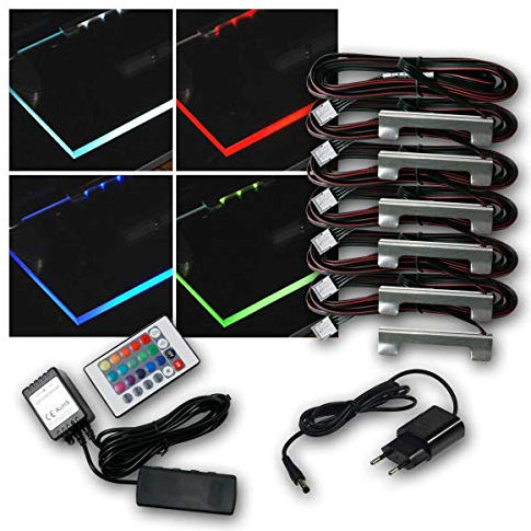 world-trading-net - LED Metall-Clip Glasbodenbeleuchtung im 6er Set, Leuchtfarbe RGB, inklusive RGB Controller + Netzteil
