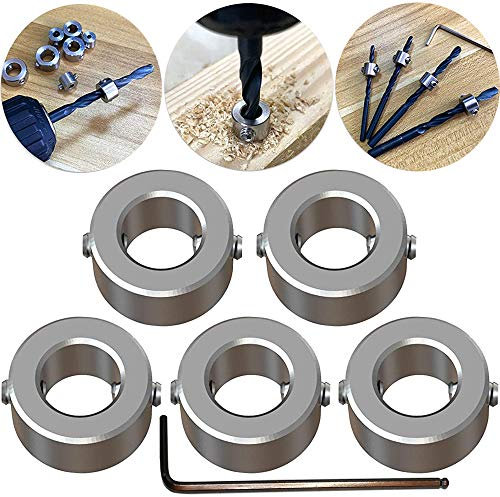 Stop di Profondità Trapano,CESFONJER Punte Profondità Anello Posizionatore(ID:9mm,5pcs), con la Chiave Esagonale