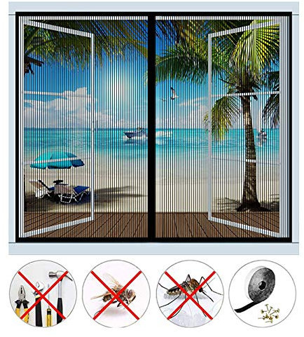 Zanzariera magnetica per finestra, automatica, chiusa, per porta finestra, senza forare, per la maggior parte dei tipi di finestre o porta del balcone, colore: nero (35 x 39 cm) 90 x 100 cm