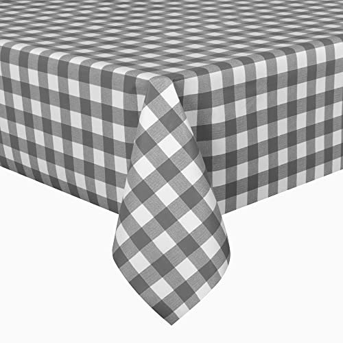 sancua Nappe rectangulaire en vinyle à carreaux, 100 % imperméable, résistante à l'huile et aux déversements, facile à nettoyer, pour tables de salle à manger, buffet, fête, gris et blanc, 137 x 198