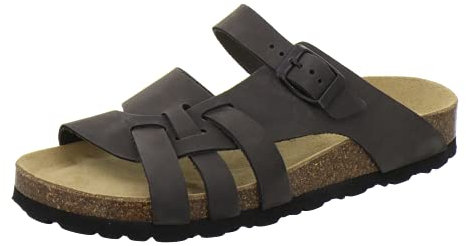 AFS-Schuhe 2122 Sommer Pantoletten für Damen mit Fussbett, hochwertige offene Sandalen aus Leder (38 EU, grau/Stone)