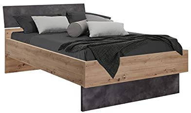 Dmora Einzelbett anderthalb mit Kopfteil, Made in Italy, 127 x 215 x h91 cm, Eichenfarbe mit grauen Details