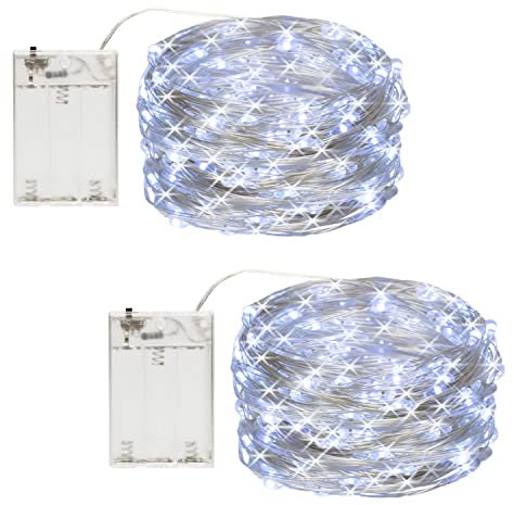 CANDLE IDEA 2 Pack 10m 100 LED Fairy Lights Battery Operated, Mini Fairy String Twinkle Lights, Battery Powered LED Christmas Tree Wire Lights, for Party, Centerpiece, Bedroom Decoration (Cool White)