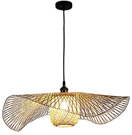 Suspension Rétro En Bambou Tressée De Couloir De Campagne E27 Lumineuse Réglable En Hauteur, Bambou Naturel Et Rotin Tressé À La Main Pour Salon Chambre Lustre, 55cm