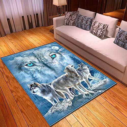 Mateju Teppich Schlafzimmer Wohnzimmer Teppich Tier 3D Dekoration Waschbarer Flanell Teppiche Balkon Terrasse Küchenteppich Bodenmatte Fußmatte (Heulender Wolf,60x90cm)