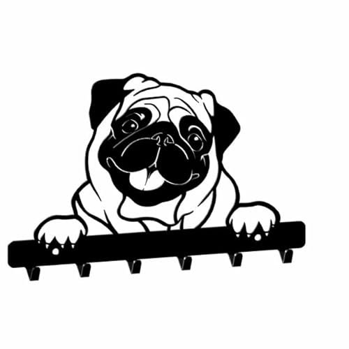 gamet ® WS64 Schlüsselhaken Metall Wandgarderobe Schlüsselgarderobe Hundegarderobe Mops 6 Haken schwarz 20x13cm 1 Stück