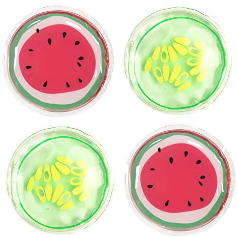 CONBELLA Gel-Eisbeutel, wiederverwendbar, kühlende Augenpads und Augenklappen, für heiße und kalte Augen bei Rötungen, Schmerzlinderung und Entspannung der Augen (2 Wassermelonen + 2 Gurken)