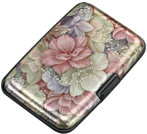 ELFISH Mini RFID Aluminum Wallet Credit Cards Holder Business Card Case Metal ID Case for Men Women(Happy Flower