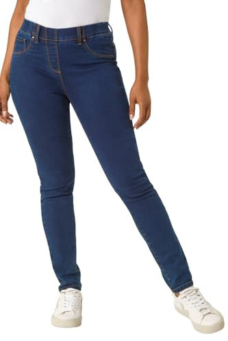 Roman Originals Jeggings for Women UK Jean Ladies Stretchy Trousers Denim Leggings High Waist Rise Pull On Skinny Straight Leg Cotton Pants Smart Casual - Petite Dark Indigo (28 inch) - Size 14