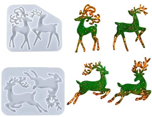 zalati Lot de 2 moules en silicone en forme de cerf de Noël pour résine, loisirs créatifs, fabrication de cadeaux, pendentifs, broches, porte-clés, bougies, savon