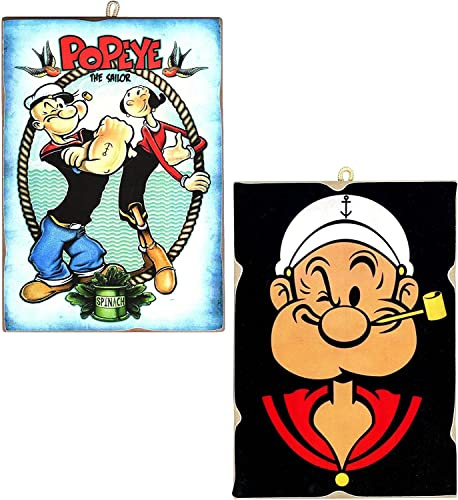 KUSTOM ART Set mit 2 Quadretten im Vintage-Stil, Comic-Serie Popeye, Druck auf Holz, 25 x 18 cm.