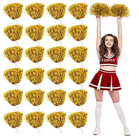 Tiamu 24 Stück Gold Cheerleading Pompoms, Cheerleader Pom Poms for Fußball-Basketball Match, Hand Blumen Ball, Bright Metallic Cheers Ball, Sport Pompons Cheer Tanzzubehör