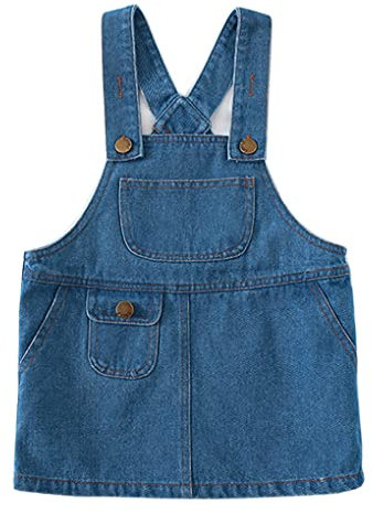 ACMEDE Salopette Bimba con Tasche, Neonate Denim Bretella Vestito Outfit Elegante Jeans Salopette Ragazza Casual Solido Tuta Gonna con Bretelle per Bambine dai 9 Mesi ai 6 Anni (Blu, 100)