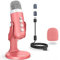 zealsound Micrófono USB gaming,micrófono Rosa,Silencio para teléfono computadora PC PS 5,Mic con Control de Ganancia,Ajuste Volumen &Eco&Monitor para transmisión grabación Vocal ASMR Podcast Video K66