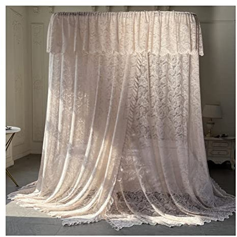 OKUOKA Weißes Spitzen-Betthimmel-Moskitonetz, Mädchenzimmer-Prinzessinnenzimmer-Bettvorhang, romantische Schlafzimmerdekoration, mit U-förmiger Halterung (Farbe: Rosa, Größe: 180 x 220 cm