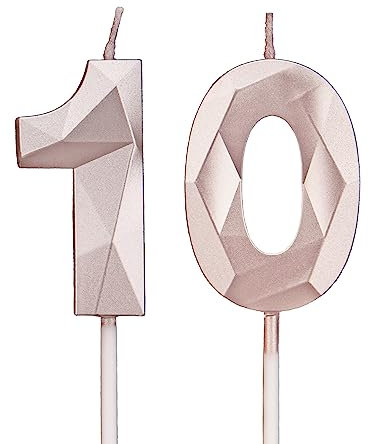 10th Birthday Candles, Rose Gold Number Candles Birthday Decoration, Happy Birthday Cake Toppers, for Birthday Parties Weddings Company Anniversaries (Rose Gold, 10)