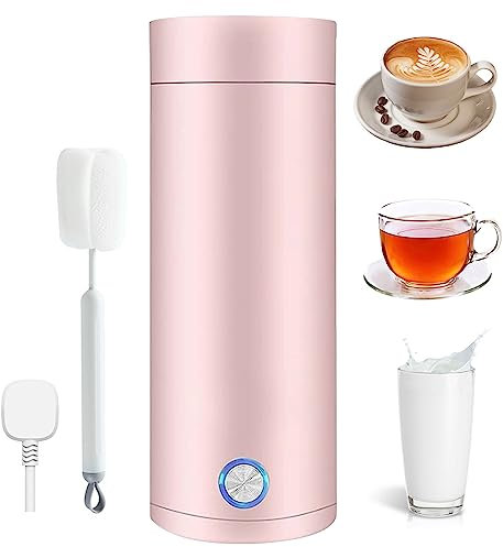 Hervidor Agua Electrico,400ml Pequeño Hervidor de Agua Portátil, 3 en 1 Hervidor de Agua Pequeño y Mini Termo,Apagado Automático,Hervidor de Viaje para Hacer Leche, Café y Té (Rosado)
