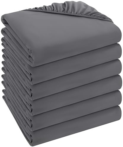 Utopia Bedding - 6er Set Spannbettlaken 160 x 200 cm - Grau - Gebürstete Mikrofaser Spannbetttuch - 35 cm Tiefe Tasche