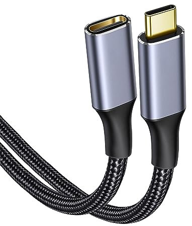 USB C Extension Cable 4.92FT(1.5M), USB C 3.1 Gen2 10Gbps Male To Female Extended Braid Cord, 5A 100W Fast Charging &Audio cable, Compatible For Smart phone, Tablet , Computer, SSD and C-port devices