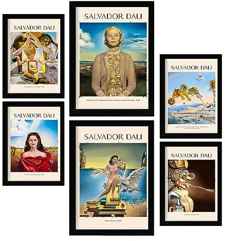Nacnic Poster 6 set of Salvador Dali Sammlung von Kunstwerken, Dekorative Bilder für Ihr Wohnzimmer, Schlafzimmer, Zuhause. Wandkunst-Drucke. A4 and A3