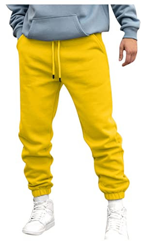 KONG JIMFAN Herren Hose Jogging Jogginghose Baggy Arbeitshosen Männer Trainingsanzüge Herren Track Pants Sporthose Reissverschluss Herren Mens Casual Pants Vintage Hose(Gelb,L)