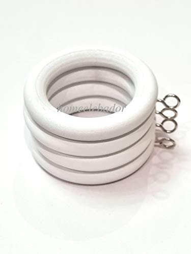 35mm Wooden Curtain Hanging Ring Hooks with Eyes White Wood Drapery Curtain Rings Rod Hanging Sliding Eyelet for 32mm Poles Pack of 12.