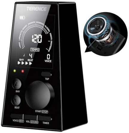 TERENCE Métronome Numérique Piano guitare basse eucliri instrument métronome électronique avec Haut - parleur LCD moniteur volume tempo réglable fonction de minuterie rechargeable tempo 30-252bpm
