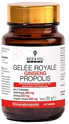 Bee&You Propolis, Gelee Royal Ginseng Propolis Tabletten - 60 Tabletten, Keine Zusatzstoffe, Fairer Handel, 100% natürlich, ohne Zusatzsstoffe, hochdosiert, Schutzharz der Bienen, Propolis Kapseln