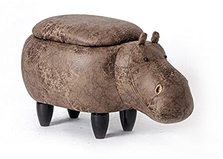KUMIAO Nilpferd-Ottomane mit Tiermotiv, Massivholz, Sitzbank, Sitzhocker mit Stauraum, ideale Heimdekoration