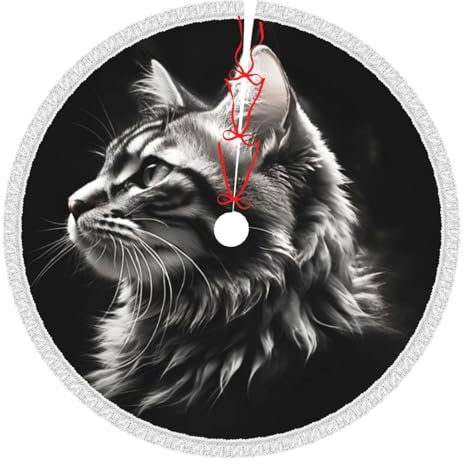 Katzenkopf Weihnachtsbaum Rock mit Quaste 48 Zoll, Weihnachtsbaum Matte Abdeckung, Bauernhaus Weihnachtsbaum Rock für Xmas Decor Festliche Urlaub Weihnachtsdekorationen