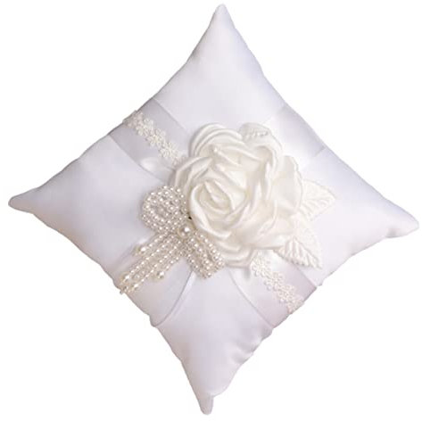 PRETYZOOM 1Stk Ringkissen Ring Kissen Ring Bearer Halter Hochzeitsdekoration Verlobungsring hochzeitslaken wedlock dekorative Wurfkissen Perlenringe Blumen Kopfkissen Kranz Weiß