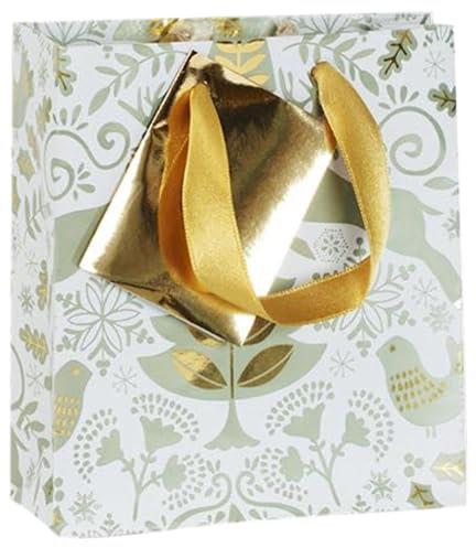 Clairefontaine 212892Cpack - Packung 5 Geschenktasche - Tüte , Format S (12x4,5x13,5cm), Kollektion Weihnachten Wald, 170g, Grün - Gold - Sternen, Geeignet für Parfum und kleine Geschenke, 1 Pack