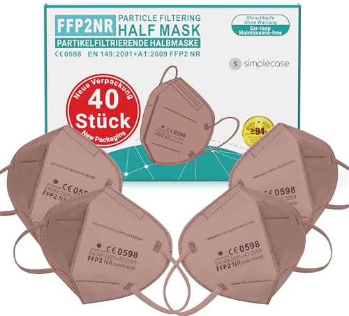 SIMPLECASE 40x FFP2 Maske, CE Zertifiziert von offiziell benannter Stelle CE 0598, Atemschutzmaske, Partikelfiltermaske
