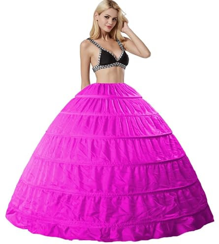 6 Ringe Unterrock Reifrock Brautkleid Petticoat Lang Unterröcke, 6 Hoop Hochzeitskleid Petticoat, Bodenlänge Vintage Krinoline Großer Reifrock Underskirt für Abendkleid Ballkleid Karneval(Rosa,46)