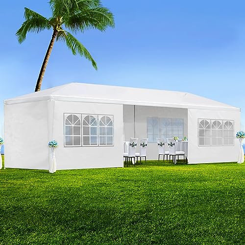 Heavy Duty 3m x 9m Garden Gazebo Outdoor Party Tent with Removable Sides - Waterproof Marquee Event Shelter for Wedding, Birthday, Patio, Camping (White, 7 Sides)