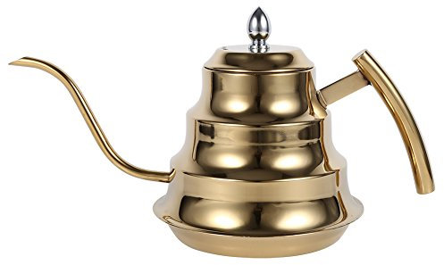 Gavigain Schwanenhals-Wasserkocher, 1.2L Joint Design Edelstahl Schwanenhals-Kaffee-Wasserkocher Genauigkeit Pour Drip Spout mit eleganten und praktischen Design für Pour Over Coffee(Gold)