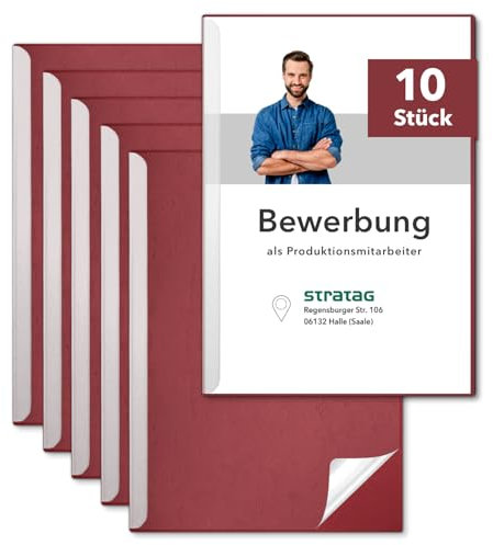 STRATAG Klemmschienen-Bewerbungsset Start Basic (Bordeaux, 10 Stück) mit transparentem Deckel aus PP Kunststoff sowie Binderücken aus robustem 290 g/m² Karton Lederstruktur (10 Bewerbungsmappen Rot)