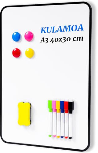 Magnetisches Whiteboard A3, 40x30cm Trocken Abwischbar Magnettafel Doppelseitiges mit Trocken abwischbare Stifte für Kinder, Schüler, Klassenzimmer, Schulmaterial, Lernen, Schreiben