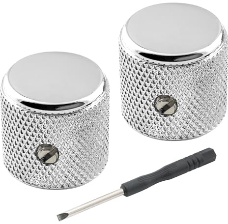 Musiclily Pro 1/4 Zoll Dome Potiknöpfe Flache mit Schraubbar Chrom 2er Set | Universell, Aluminium,für Fender Mexico Player Tele E-Gitarre