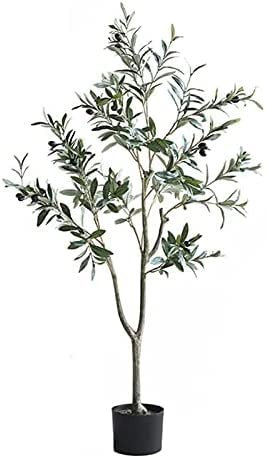 Künstliche Pflanzen, 150 cm, künstliche Pflanze, dekorativer Baum, künstlicher Olivenbaum, Vinyl-Blumentopf, lebensechter gefälschter Kunststoff, für drinnen und draußen, Grün, Heimbüro, 130