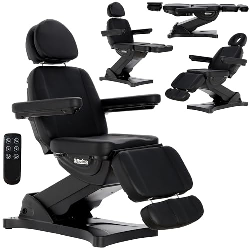 Calissimo Profi Elektrische Kosmetikliege – Behandlungsliege mit 3 Motoren für Kosmetik, Pediküre & Massage, Höhenverstellbarer Behandlungsstuhl aus Premium Eco-Leder, Inkl. Fernbedienung