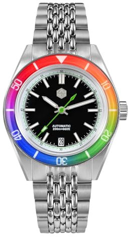 San Martin SN0116 Modische Herrenuhr mit Saphir-Regenbogen-Lünette, NH35, automatisch, mechanisch, wasserdicht, Sportuhren, V 1, Modern