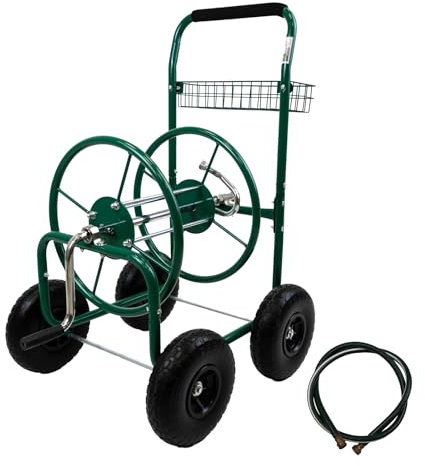 TRUTZHOLM Schlauchwagen Premium 4 Vollgummiräder, 92 x 57 x 78, pulverlackierter Stahl, für 80 m Gartenschlauch, Anschluß 3/4, adaptierbar auf 1/2 Zoll, Gartentrommel Schlauchabroller Schlauchhalter
